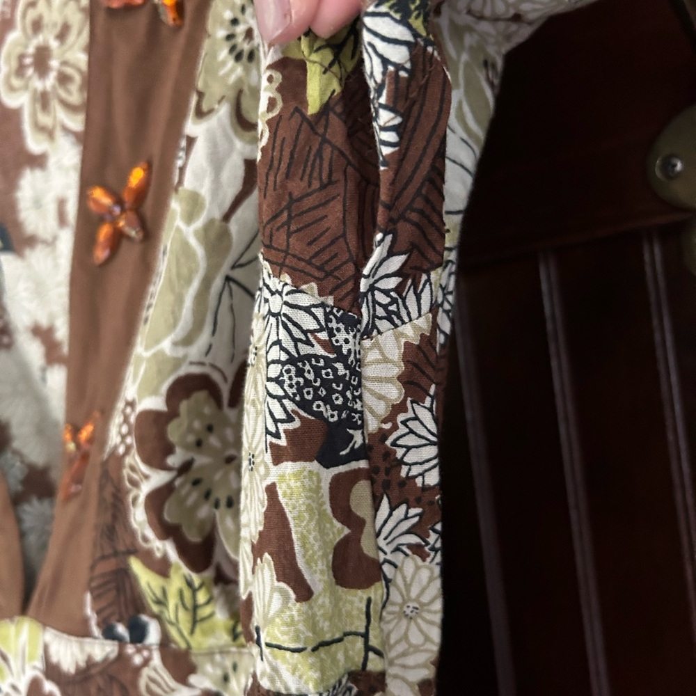 Y2K MAGIC Babydoll Brown Floral Beaded Dress Fairy Grunge Retro Indie Boho Sz S - Picture 7 of 16